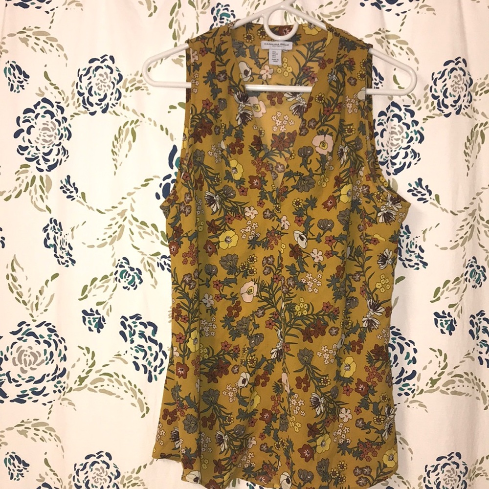 Sleeveless Mustard Yellow V-Neck Blouse